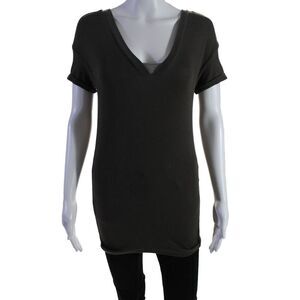 Designer Womens Short Sleeve Beaded Trim V Neck T Shirt Blouse Gray Size S